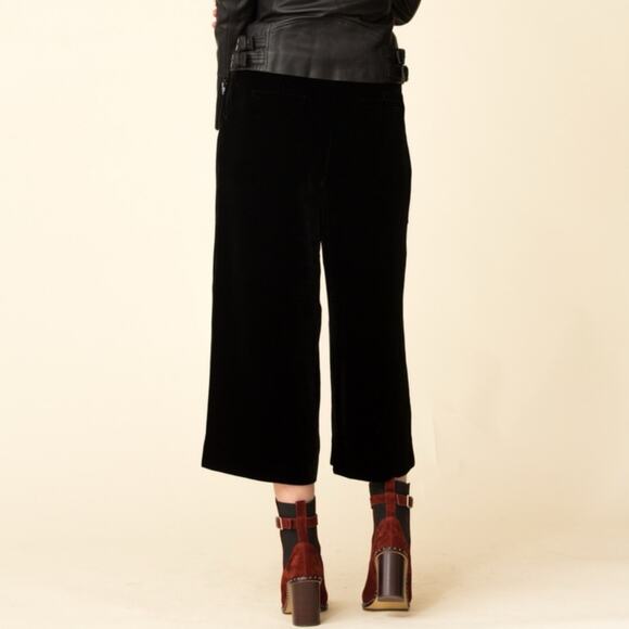 A.L.C. Robbie Silk Blend Black Velvet Cropped Wide Leg Trouser Pants 4 - Picture 3 of 10